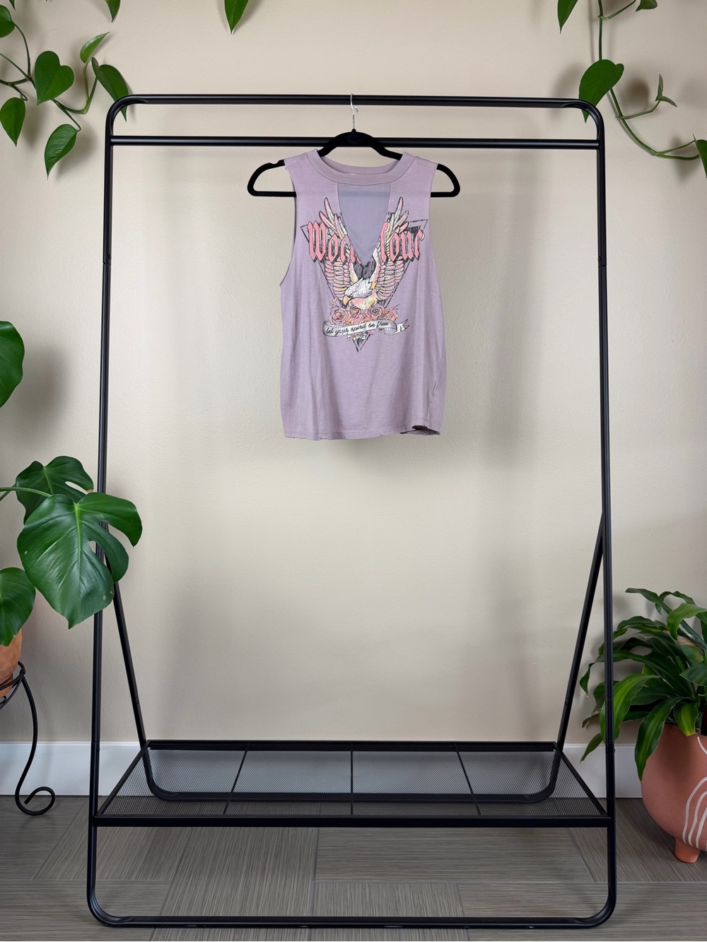 bp Lilac Graphic Muscle Tank with Eagle Print